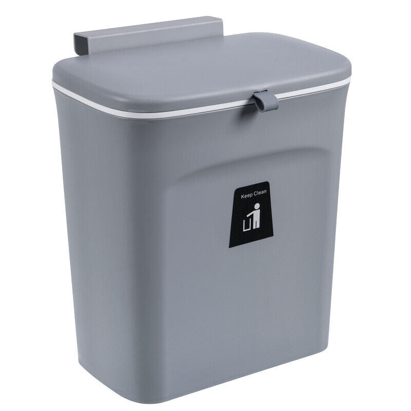 9L Waste Bin With Lid Trash Rubbish Kitchen Sink Bench Side Cabinet Door Hanging