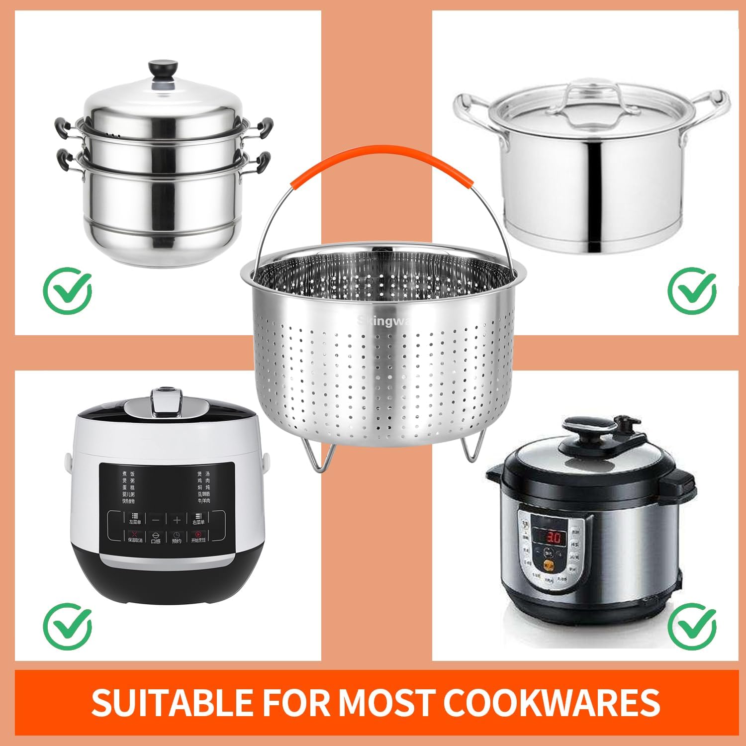  Stainless Steel Steamer Basket for Instant Pot, Vegetable Steamer Basket Steamer Basket Insert for Pots (3Qt)