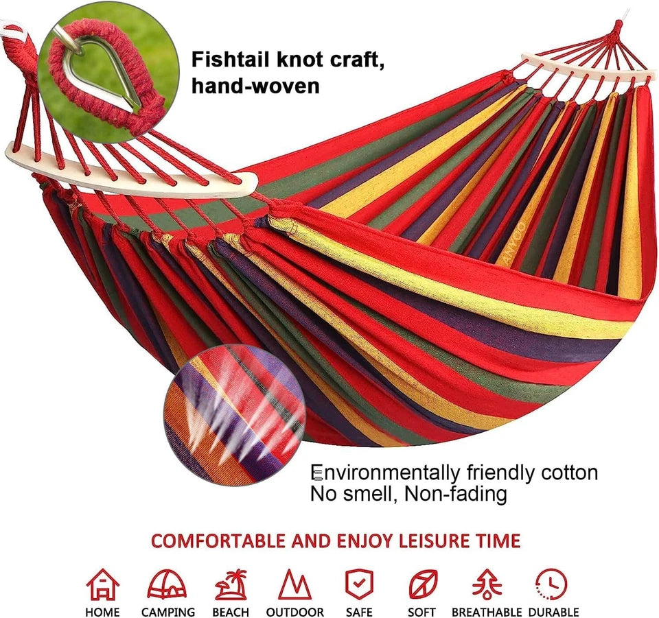 Double Hammock 280x150cm Cotton Outdoor Swing Bed 320kg Red Blue