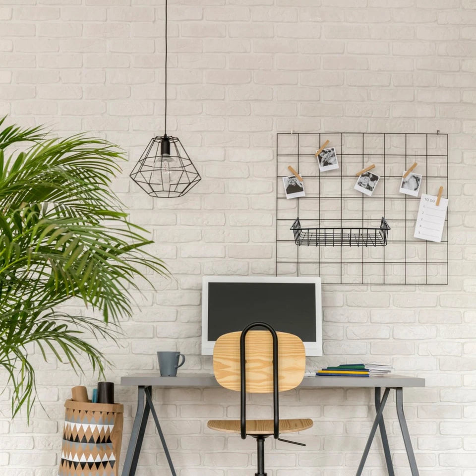 Set of 2 Wall Mounted Iron Grid Storage Baskets Black Hanging Organizers 22.5cm