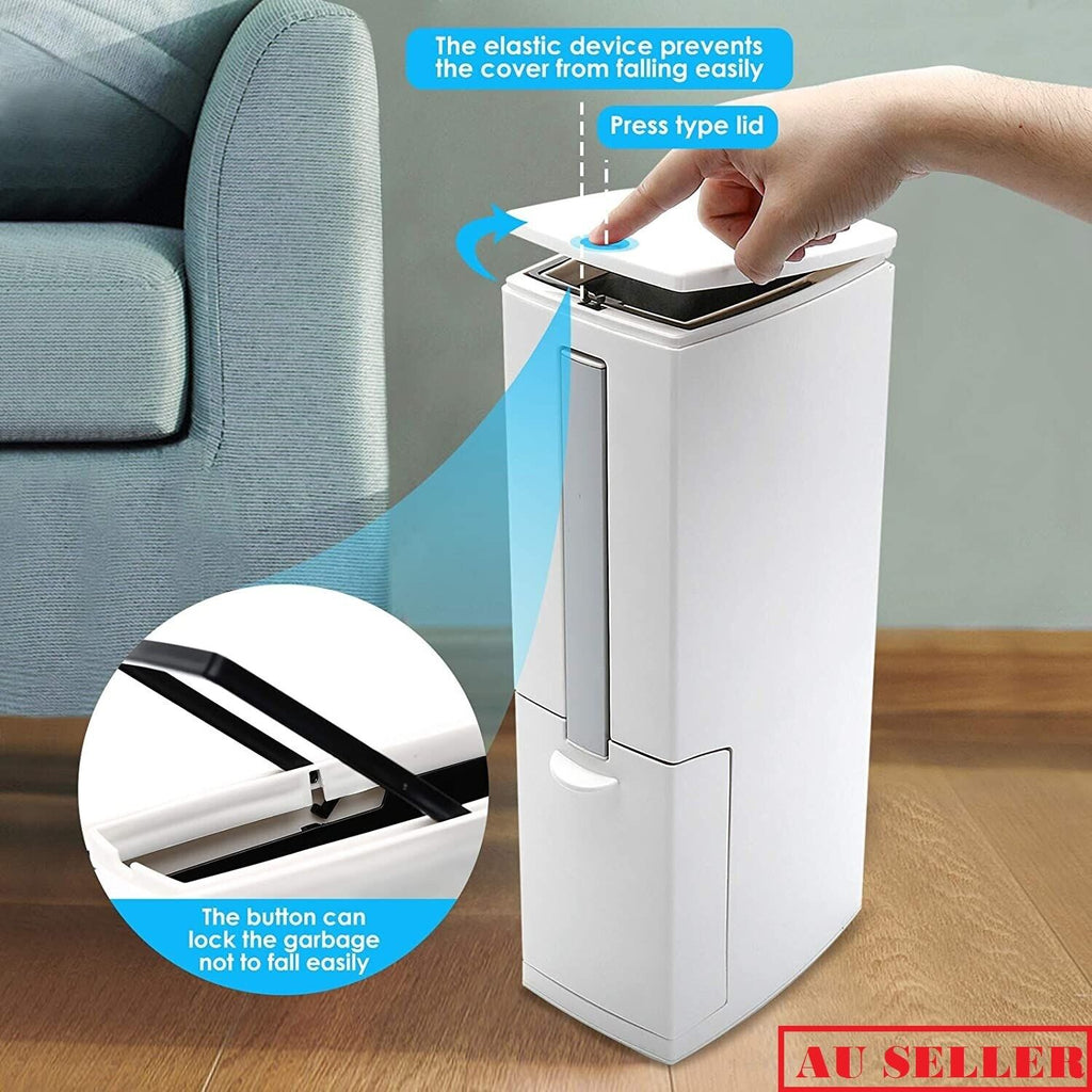Slim Dustbin Bathroom Garbage Bin Lid Trash Can with Toilet Brush Waste Basket