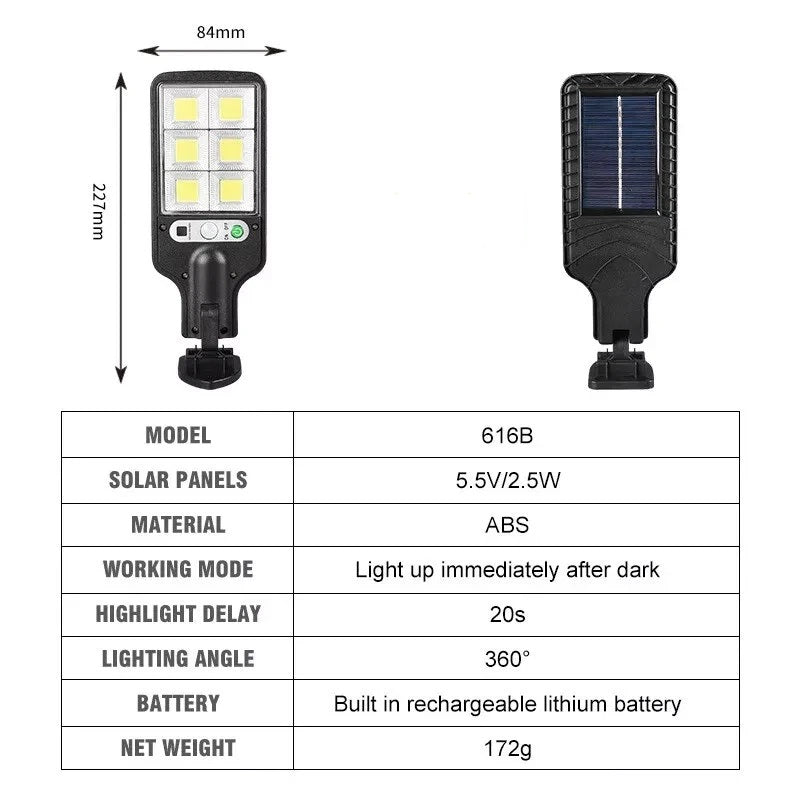 Solar Security Light Outdoor LED COB Wall Flood Light 5.5V 2.5W 1200mAh