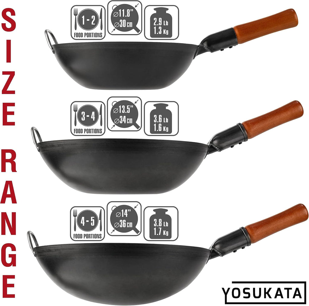 Carbon Steel Wok Pan -14"/36 Cm Woks and Stir Fry Pans 