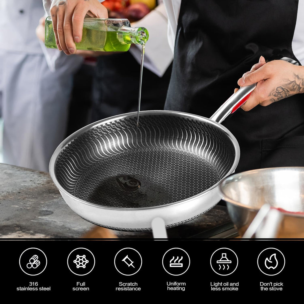 11 Inch Stainless Steel Non-Stick Frying Pan,Non Stick Skillet Fry Wok Pan