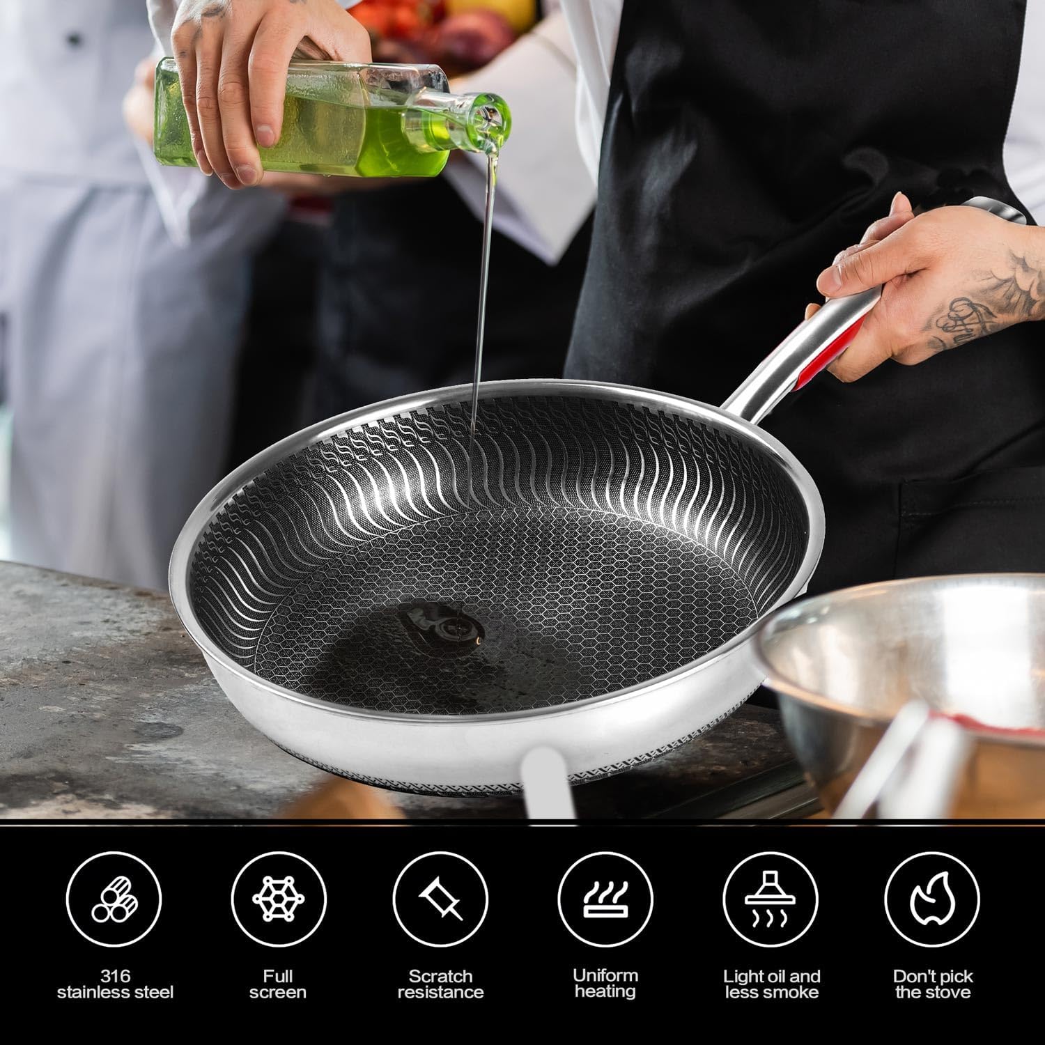 11 Inch Stainless Steel Non-Stick Frying Pan,Non Stick Skillet Fry Wok Pan