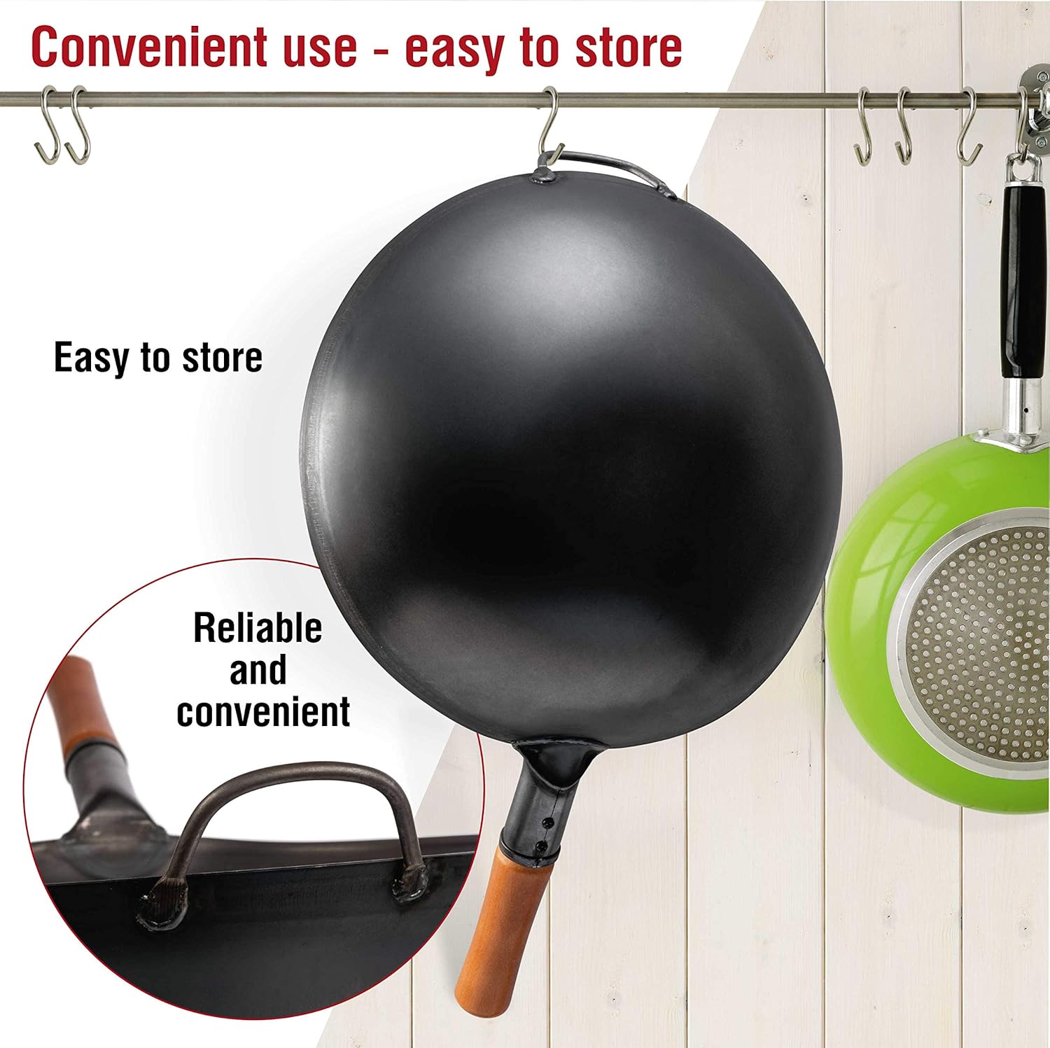 Carbon Steel Wok Pan -14"/36 Cm Woks and Stir Fry Pans 