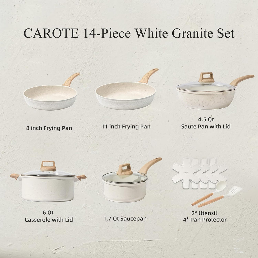 14 Pcs Pots and Pans Set Nonstick,Cookware Set Kitchen Cooking Set with Utensil and Pan Protector