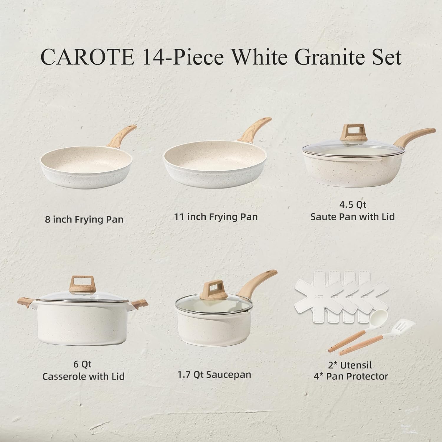 14 Pcs Pots and Pans Set Nonstick,Cookware Set Kitchen Cooking Set with Utensil and Pan Protector