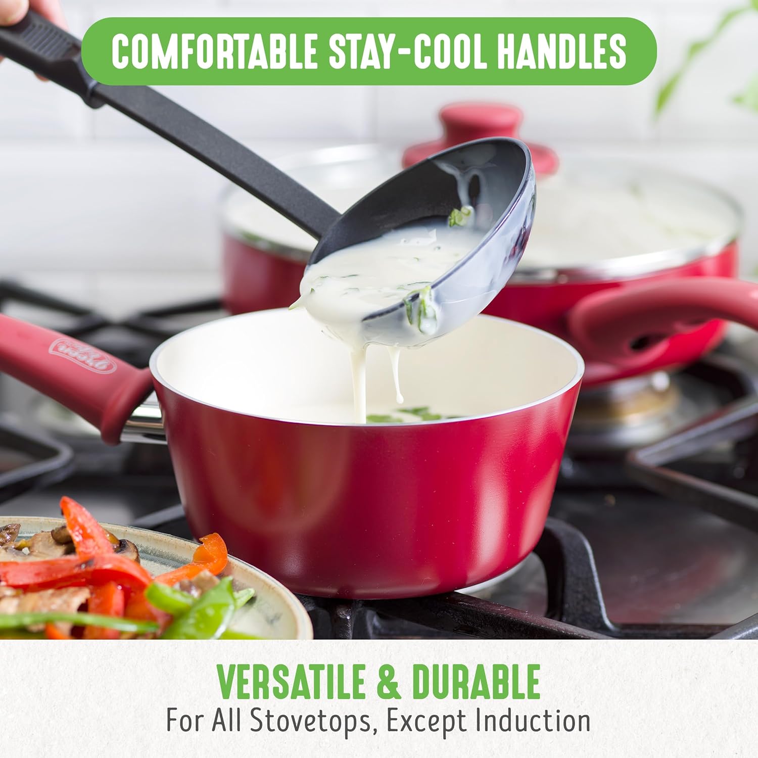 Soft Grip Healthy Ceramic Nonstick, 16 Pc Cookware Pots and Pans Set