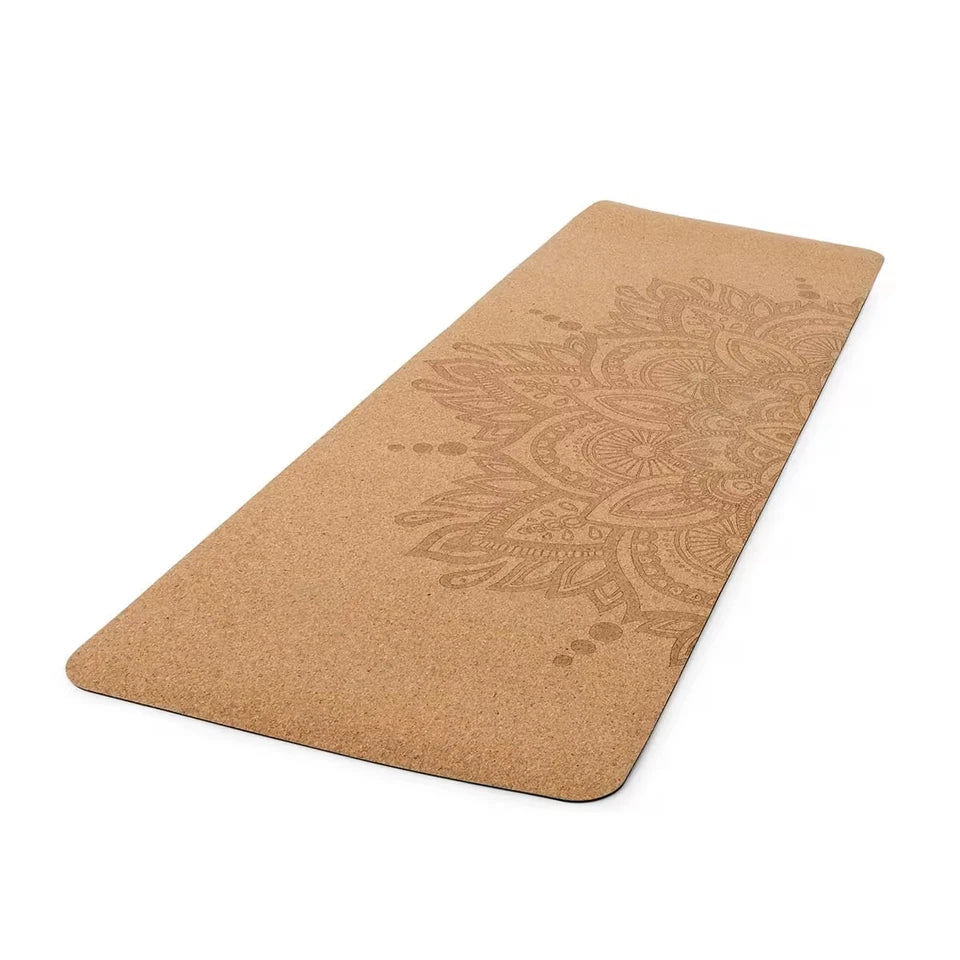 Branded Cork Yoga Exercise Mat Non-Slip Printed 173x61cm Fitness Pilates Meditation