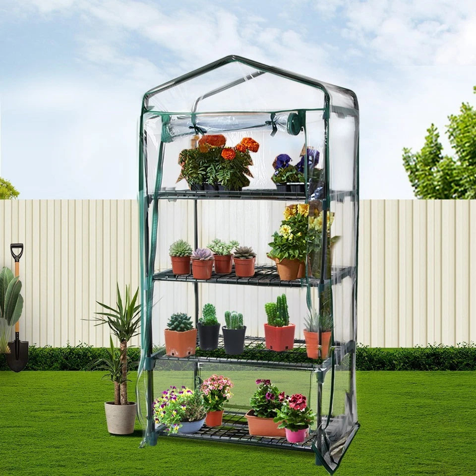 Mini Greenhouse PVC Cover 4 Shelves Portable Garden Plant House 70x50x160cm