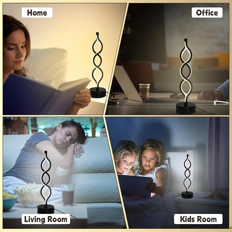 LED Table Lamp Dual Spiral Desk Lamp Warm White Modern Reading Light Bedside USB