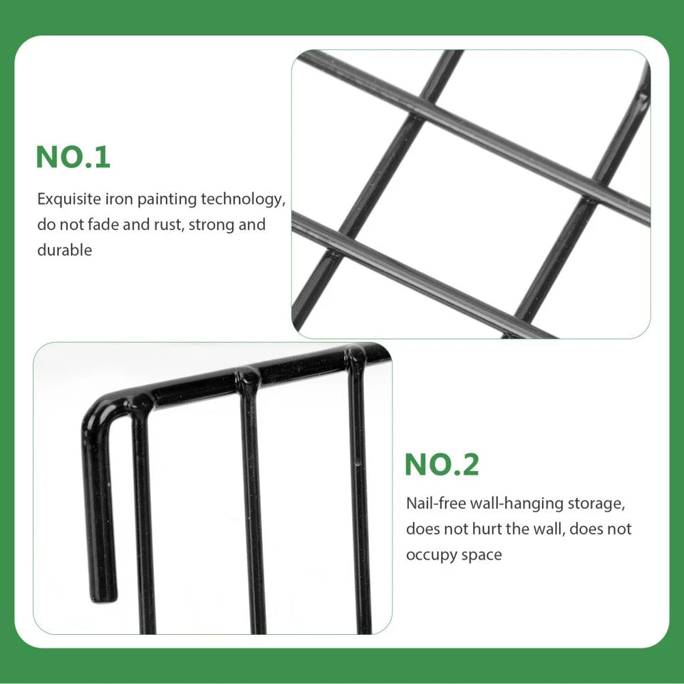 Set of 2 Wall Mounted Iron Grid Storage Baskets Black Hanging Organizers 22.5cm