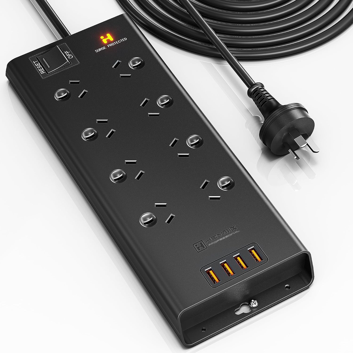  Powerboard USB, 8-Outlet Power Strip, Surge Protector Mountable with 4 USB Charging Ports Max 24W, 2.4A 