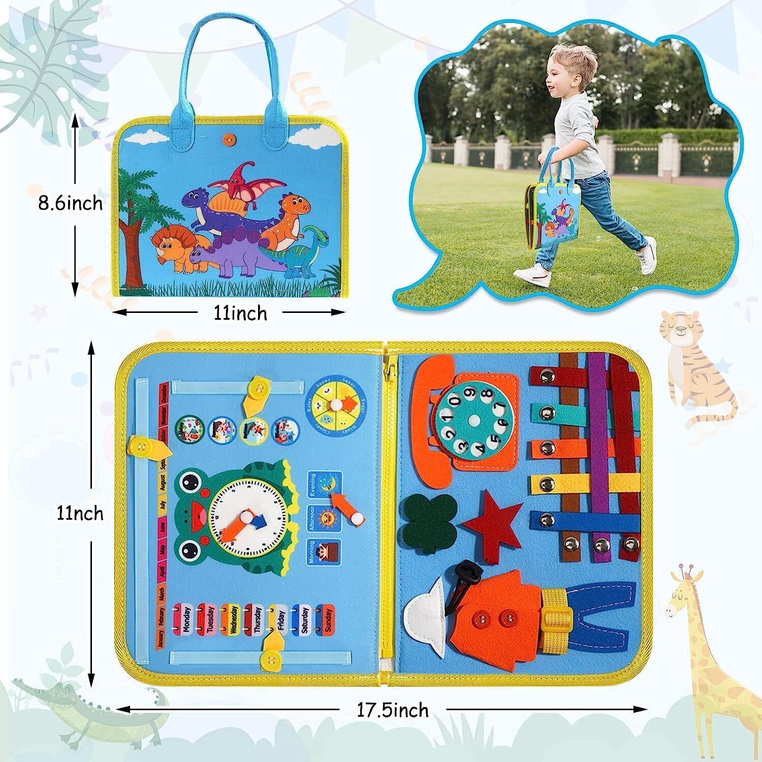 Kids Busy Board for Toddlers Montessori Toys with Dressing Skills Sensory Game