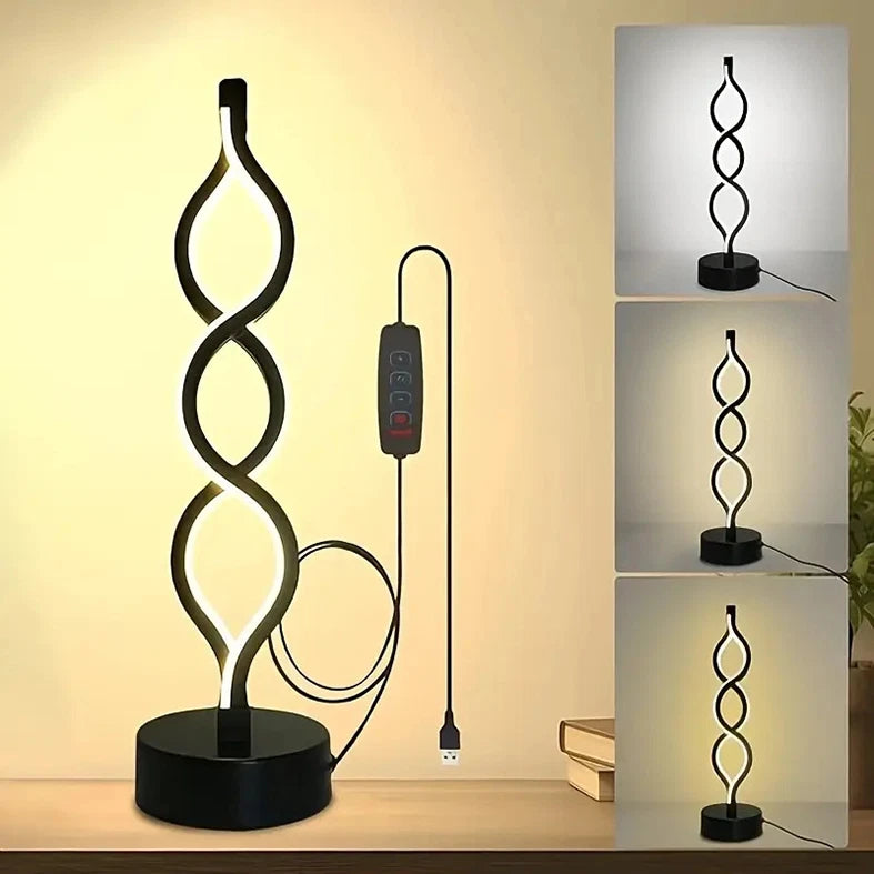 LED Table Lamp Dual Spiral Desk Lamp Warm White Modern Reading Light Bedside USB