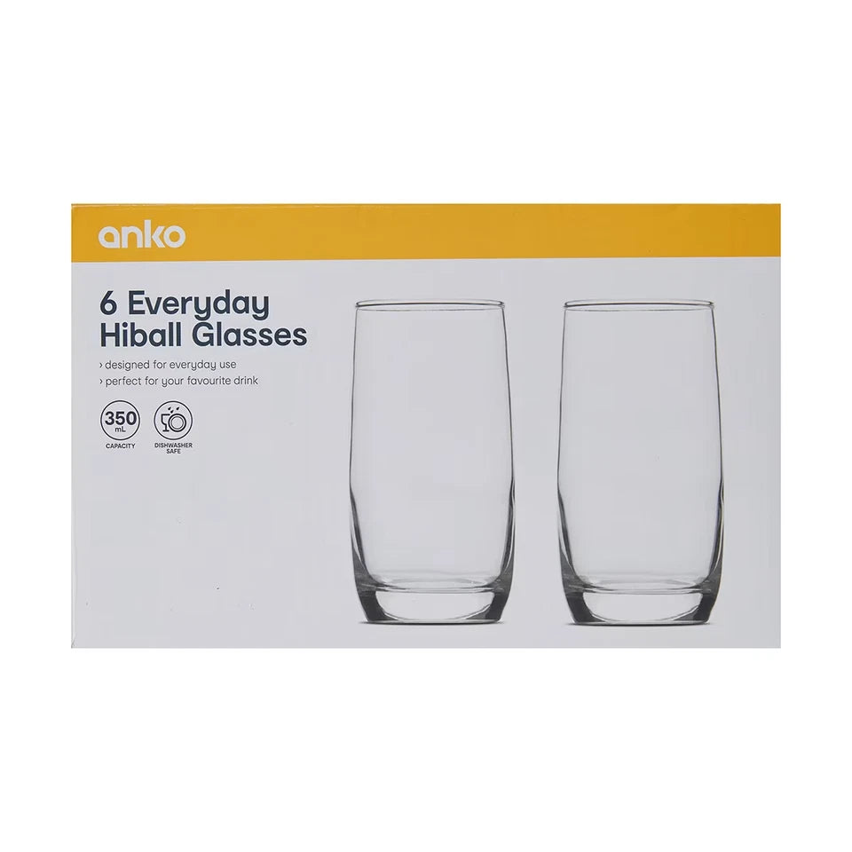 Set of 6 Everyday Drinking Glasses Highball Flute Tumblers Wine & water Glass