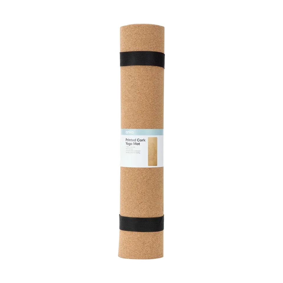 Branded Cork Yoga Exercise Mat Non-Slip Printed 173x61cm Fitness Pilates Meditation