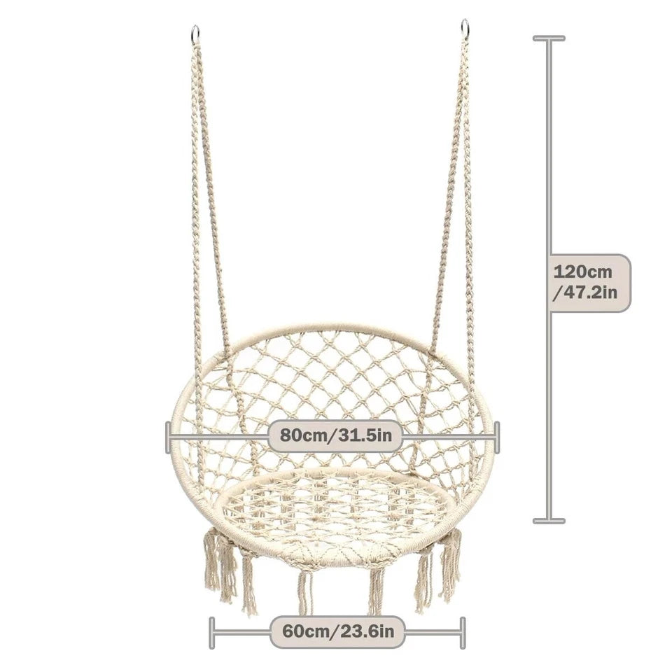 Macrame Hammock Chair Cotton Rope Swing Seat Beige Indoor Outdoor 120cm 150kg