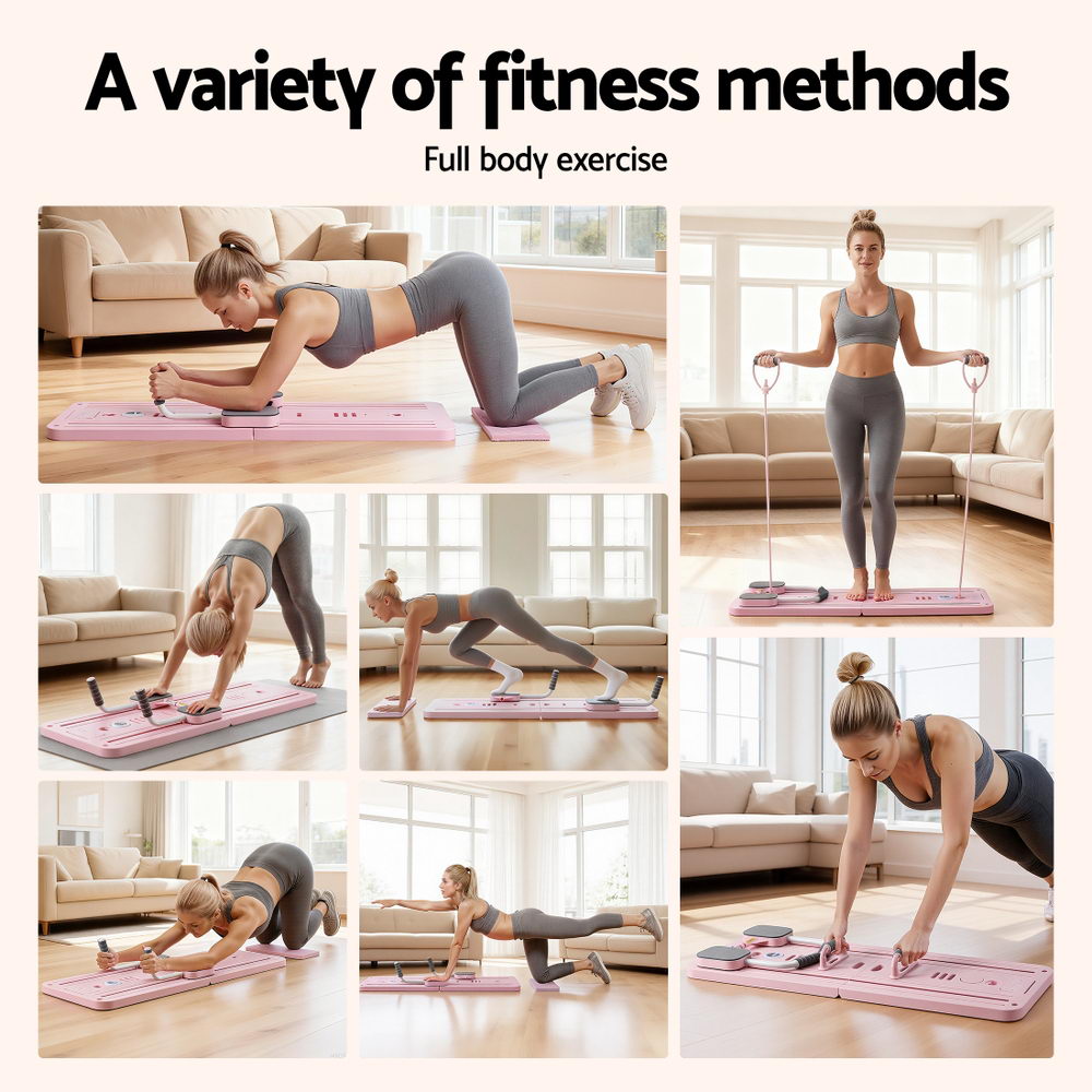 Everfit Pilates Reformer Abdominal Exercise Board Push Up Set Fitness Pink