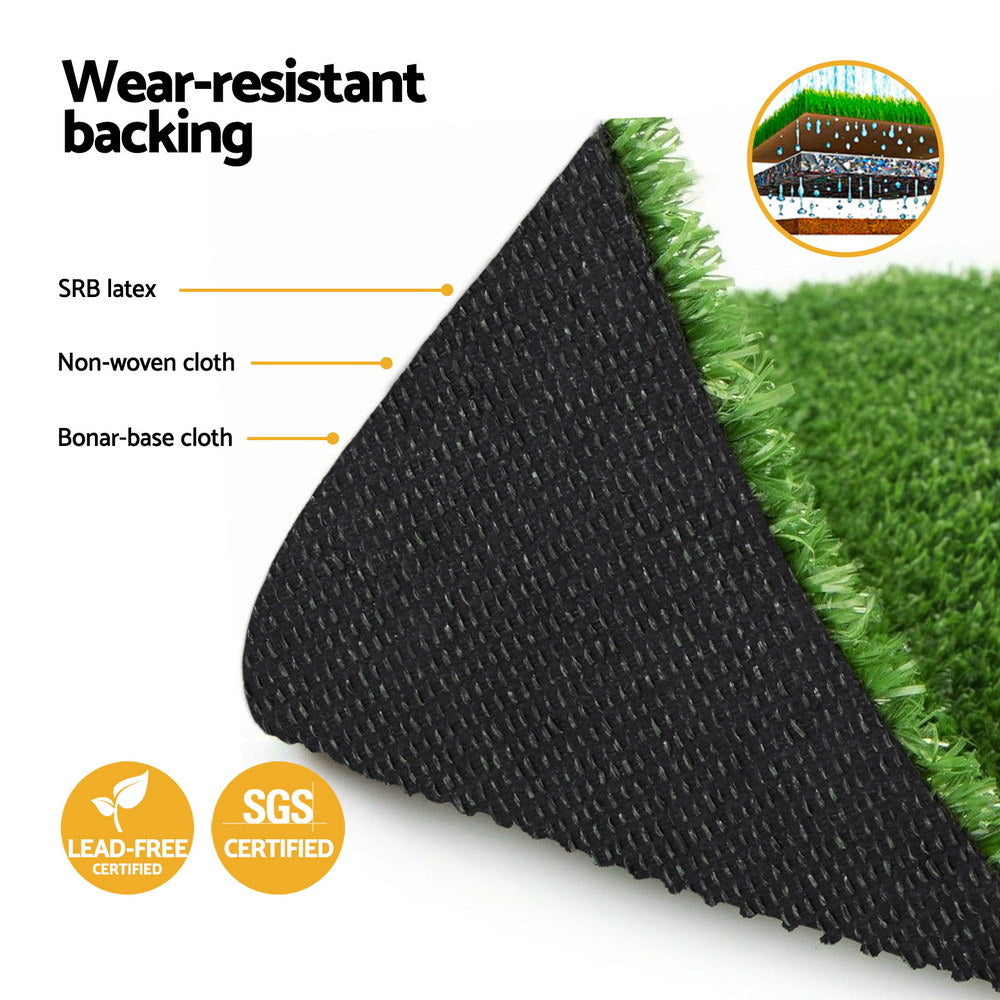 Prime Turf Artificial Grass Turf Rug Fake Grass 2 Rolls 15mm Height 50cm x 2m Indoor Outdoor Synthetic Grass Mat Carpet with Drainage Holes Plastic Plant