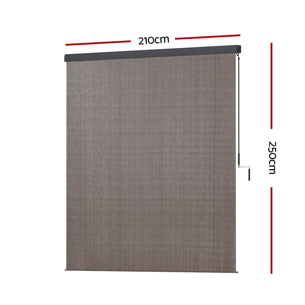 Instahut 2.1X2.5M Outdoor Blinds Awning Roll Down Retractable Knit Fabric Outdoor Blinds Window Shade Brown