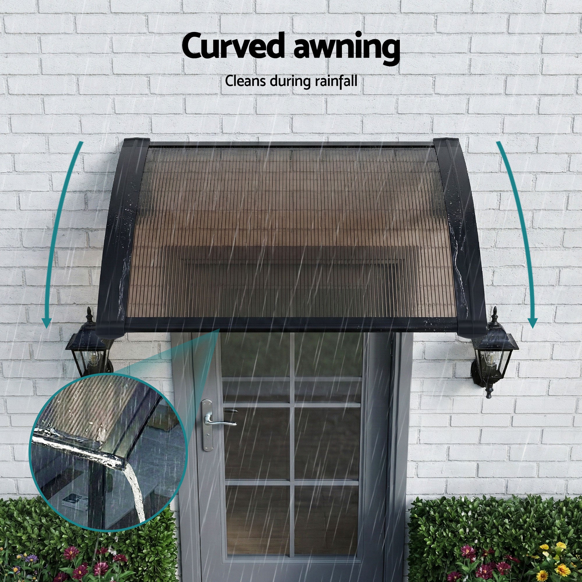 Instahut Window Awning Drainage 0.6mx0.6m Outdoor Brown