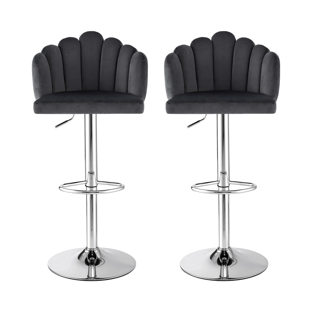 Artiss Bar Stool X2 Kitchen Dining Counter Gaslift Chair Adjustable Velvet Grey