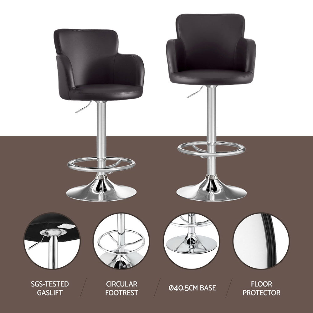 Artiss 1x Leather Bar Stools Swivel Adjustable Gas Lift PU Counter Chairs Brown