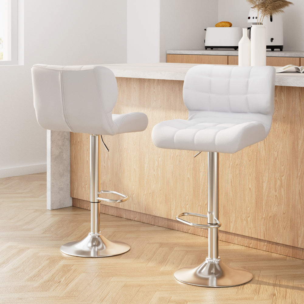Artiss 2x Bar Stools Gas Lift Leather Padded White