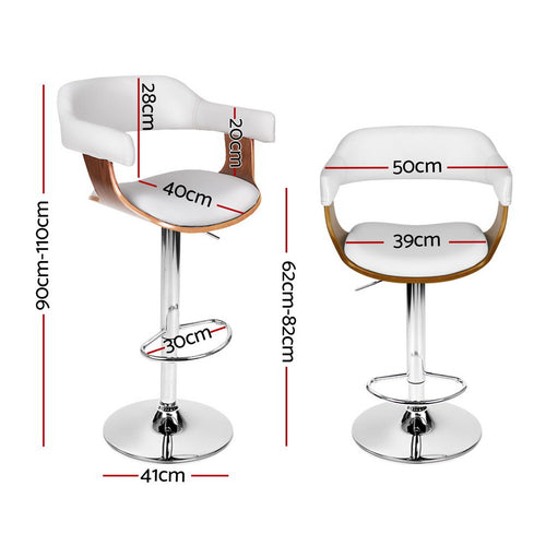 4x Artiss Bar Stools Gas Lift Leather with Armrest White