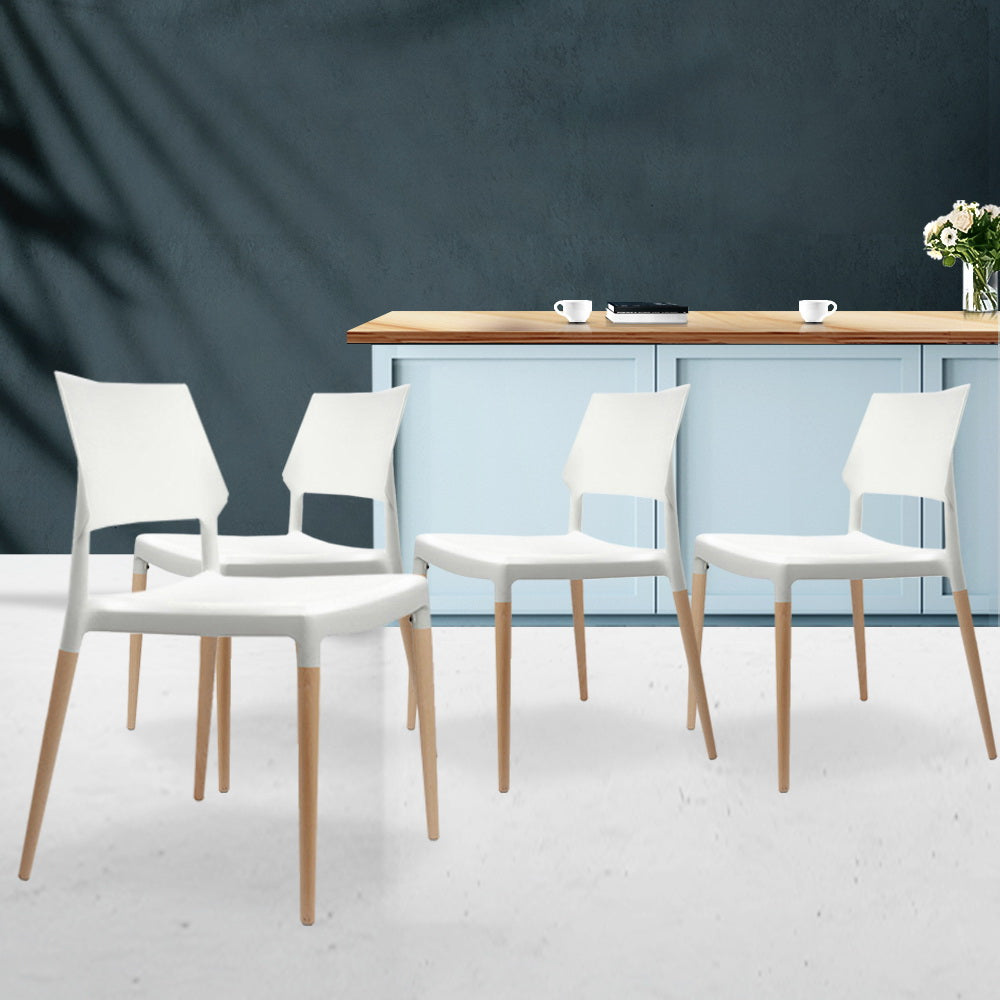 Artiss Dining Chairs Set of 4 Plastic Wooden Stackable White