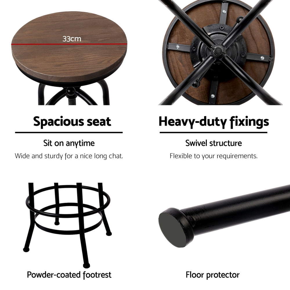 Artiss 2x Bar Stools Adjustable Wood Chairs