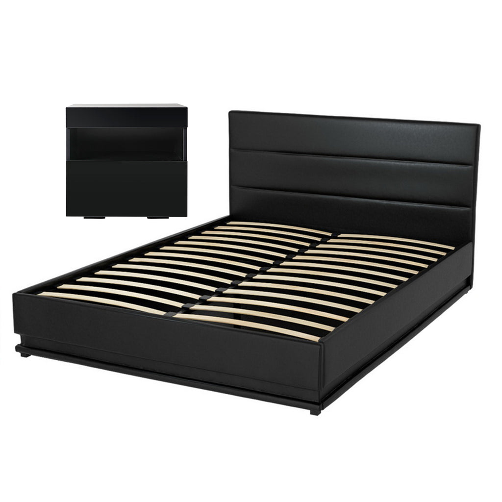 Artiss RGB LED Double Bed Frame with Beside Table Set 16 Colour Mood Lighting