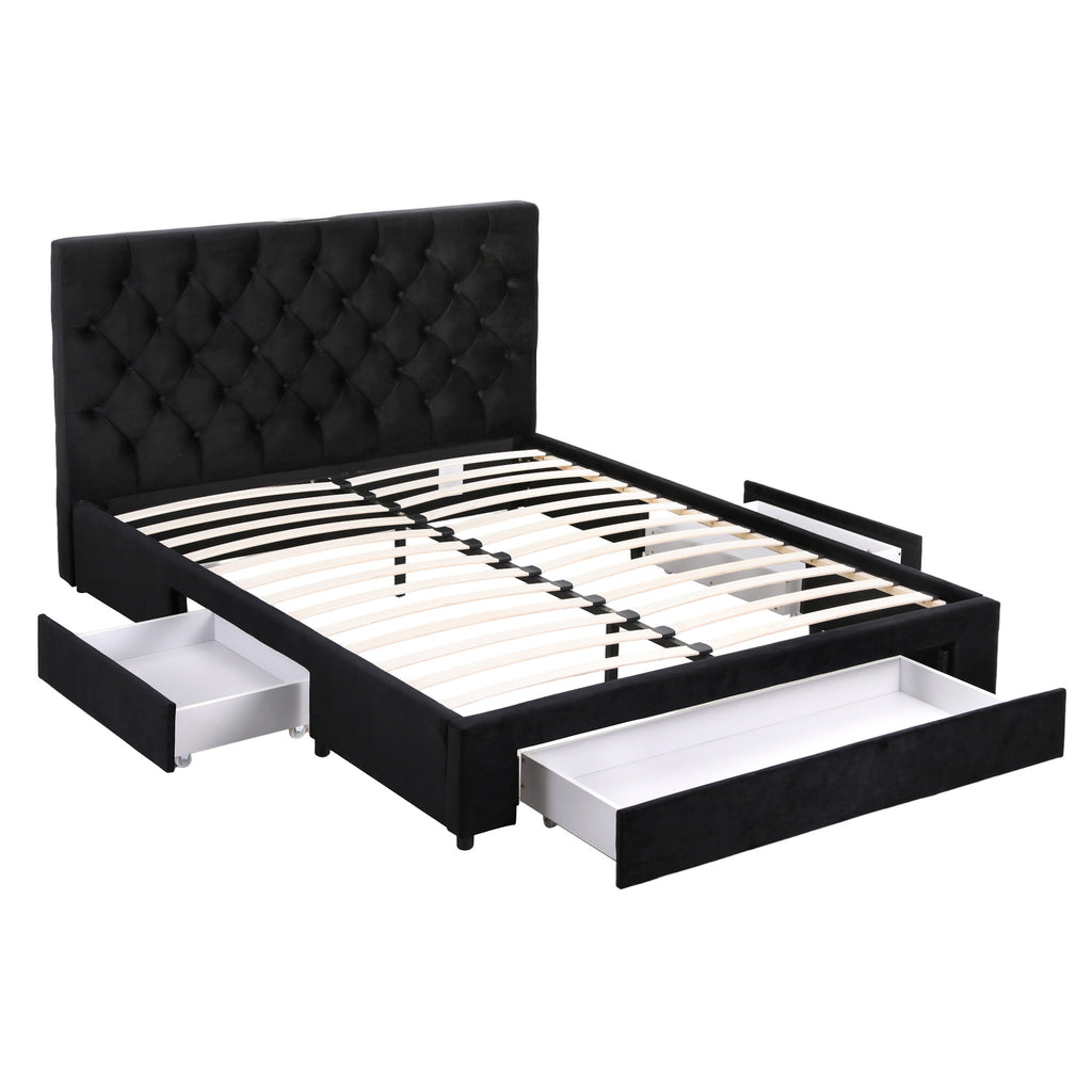 Artiss Double Bed Frame Storage Charging Station Upholstered 3 Drawers USB Type-C