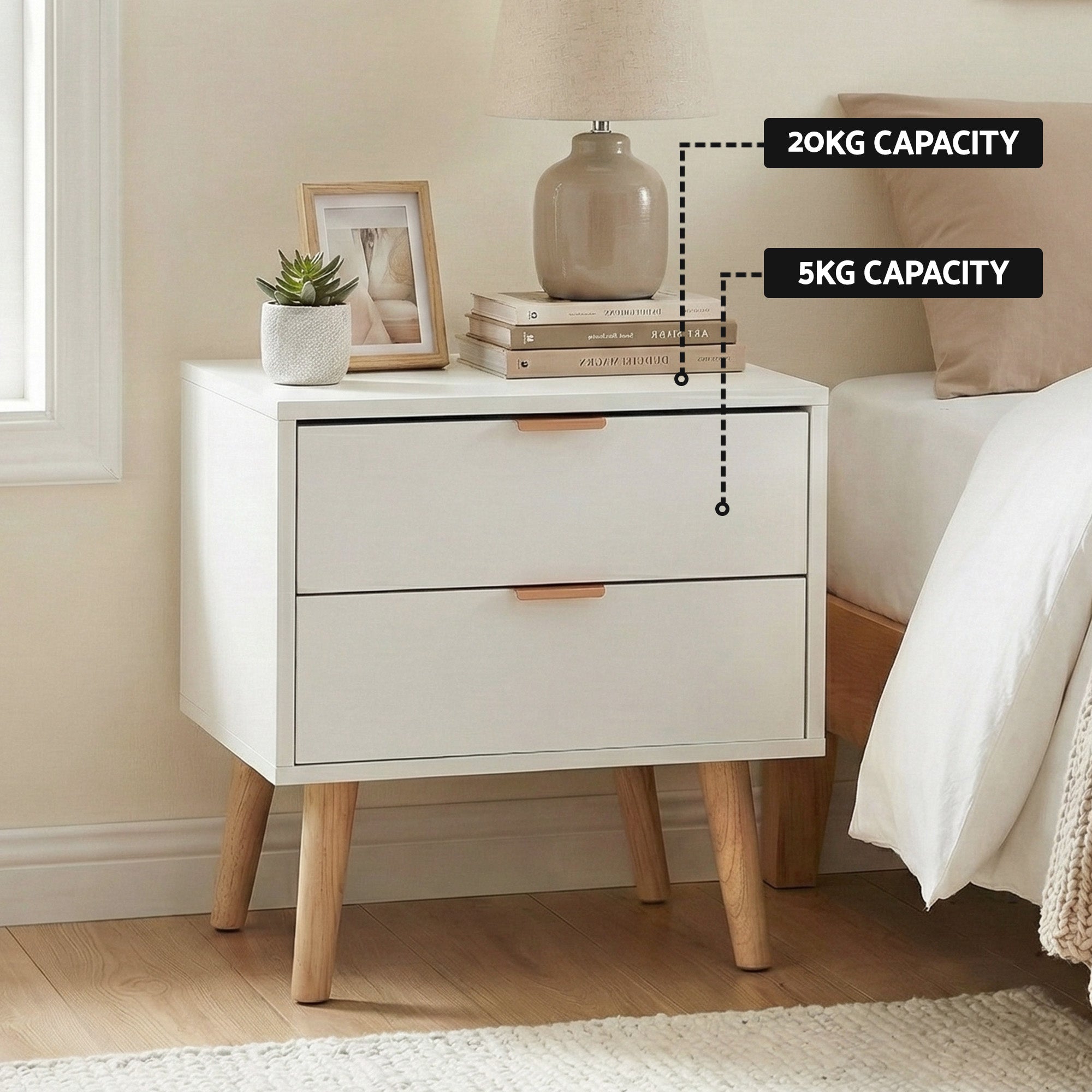 Artiss Double Bed Frame Scallop Headboard Pink Velvet with 2 Drawer Bedside Table