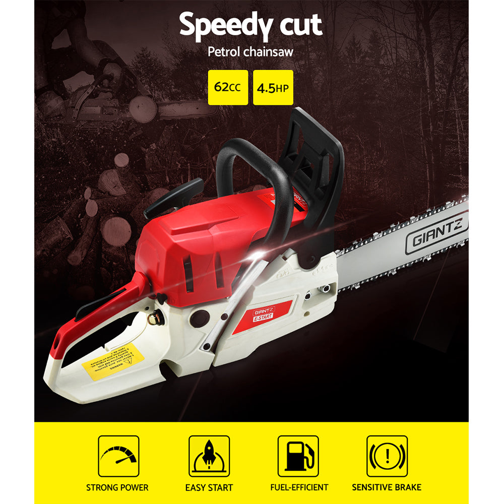 Giantz 58CC Chainsaw Commercial Petrol 20" Bar E-Start 20 Bar Pruning Chain Saw