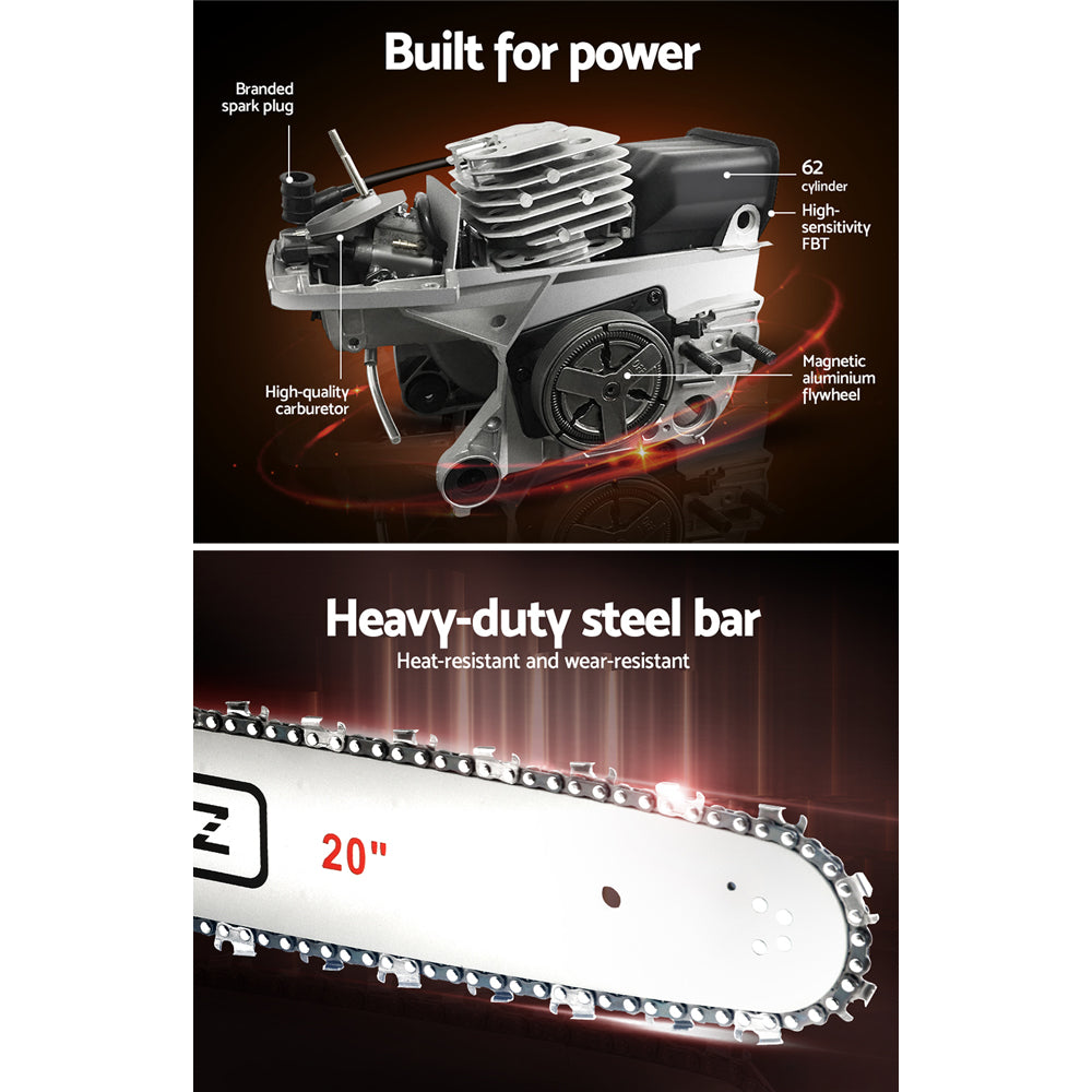 Giantz 58CC Chainsaw Commercial Petrol 20" Bar E-Start 20 Bar Pruning Chain Saw