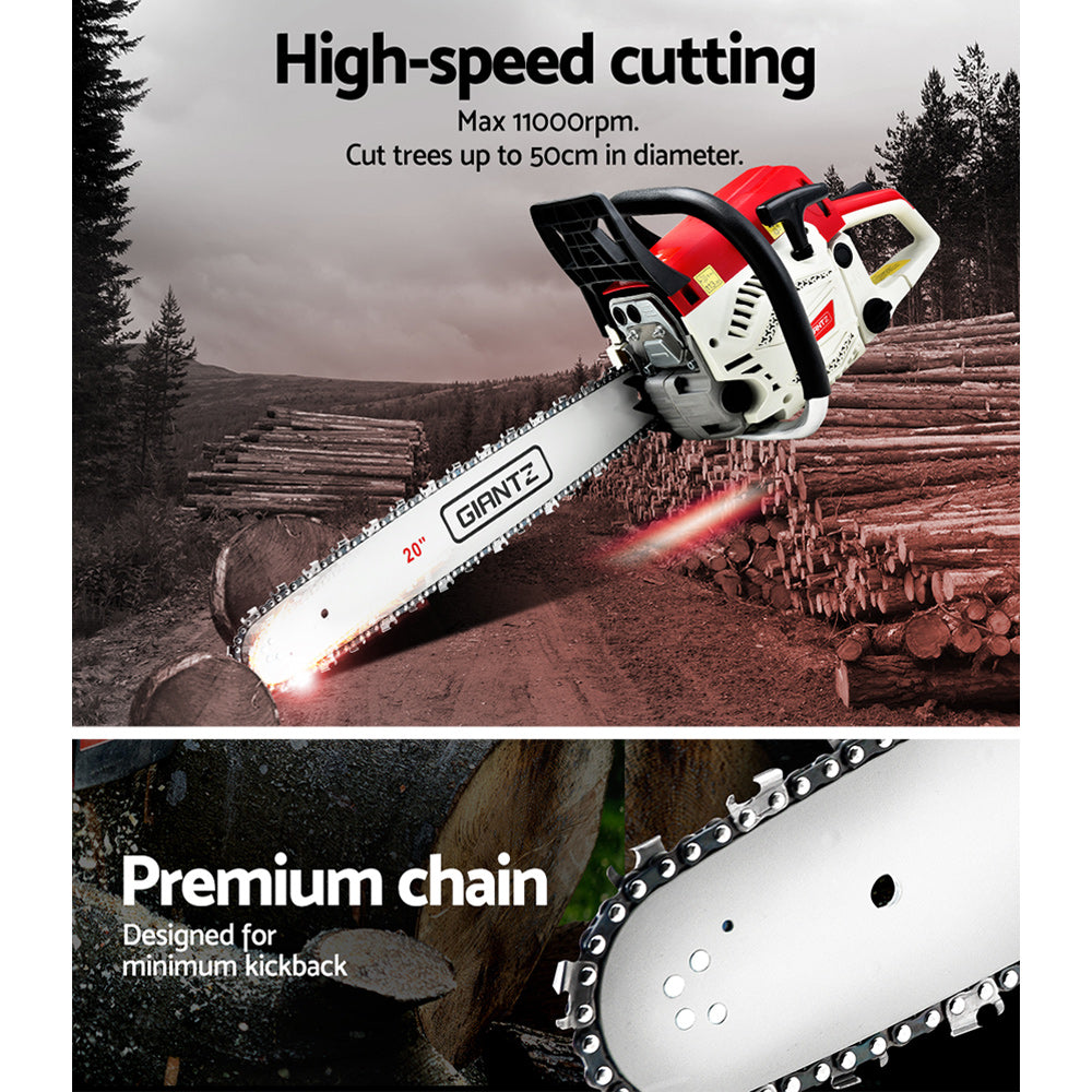 Giantz 58CC Chainsaw Commercial Petrol 20" Bar E-Start 20 Bar Pruning Chain Saw