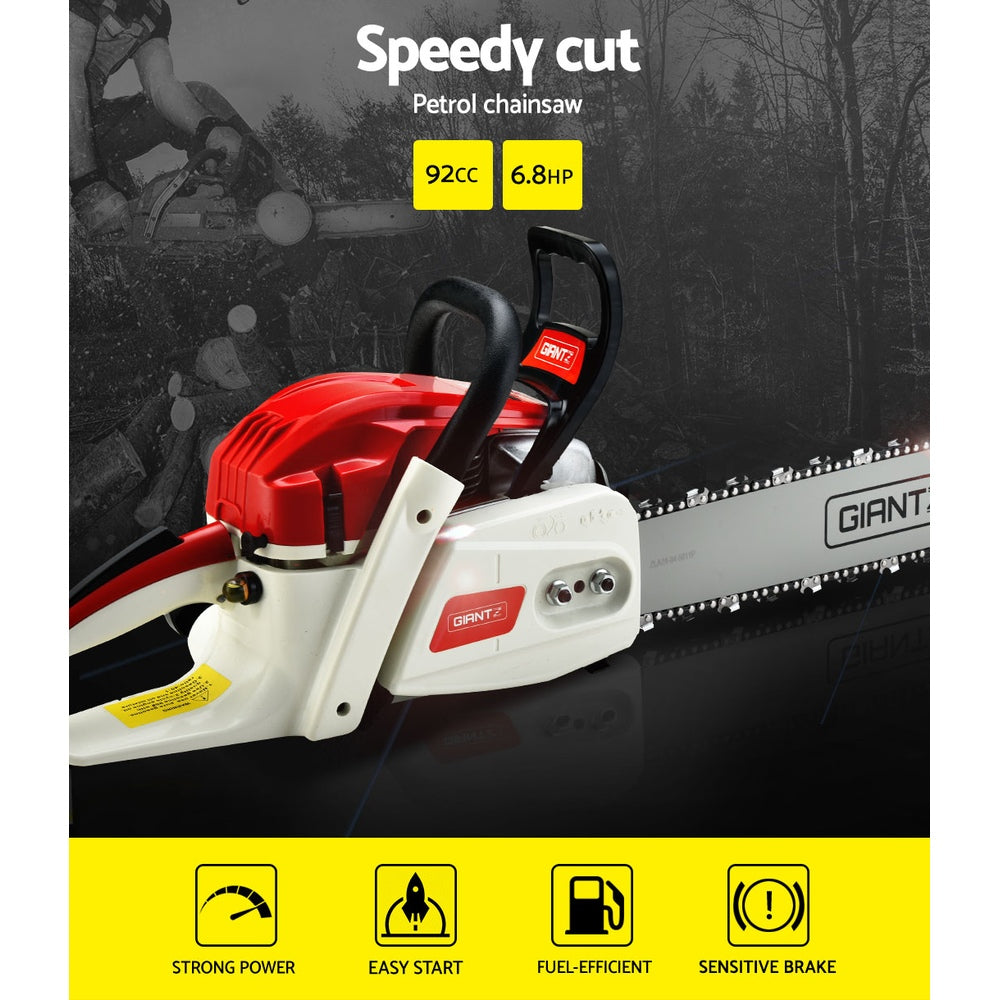 Giantz Chainsaw Petrol 65CC 24" Bar Commercial E-Start Pruning Chain Saw