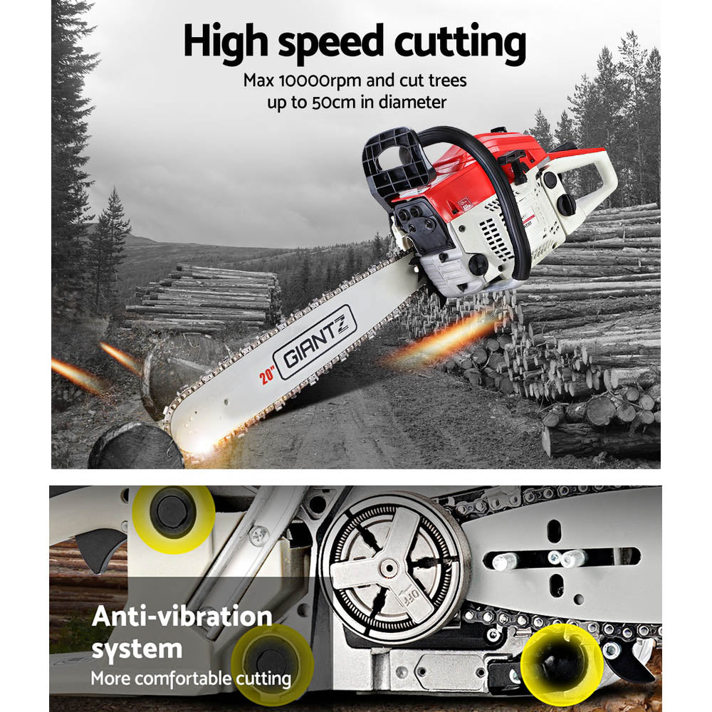 Giantz Chainsaw Petrol 45CC 20" Bar Commercial E-Start Pruning Chain Saw White,Giantz Chainsaw Petrol 45CC 20" Bar Commercial E-Start Pruning Chain Saw White