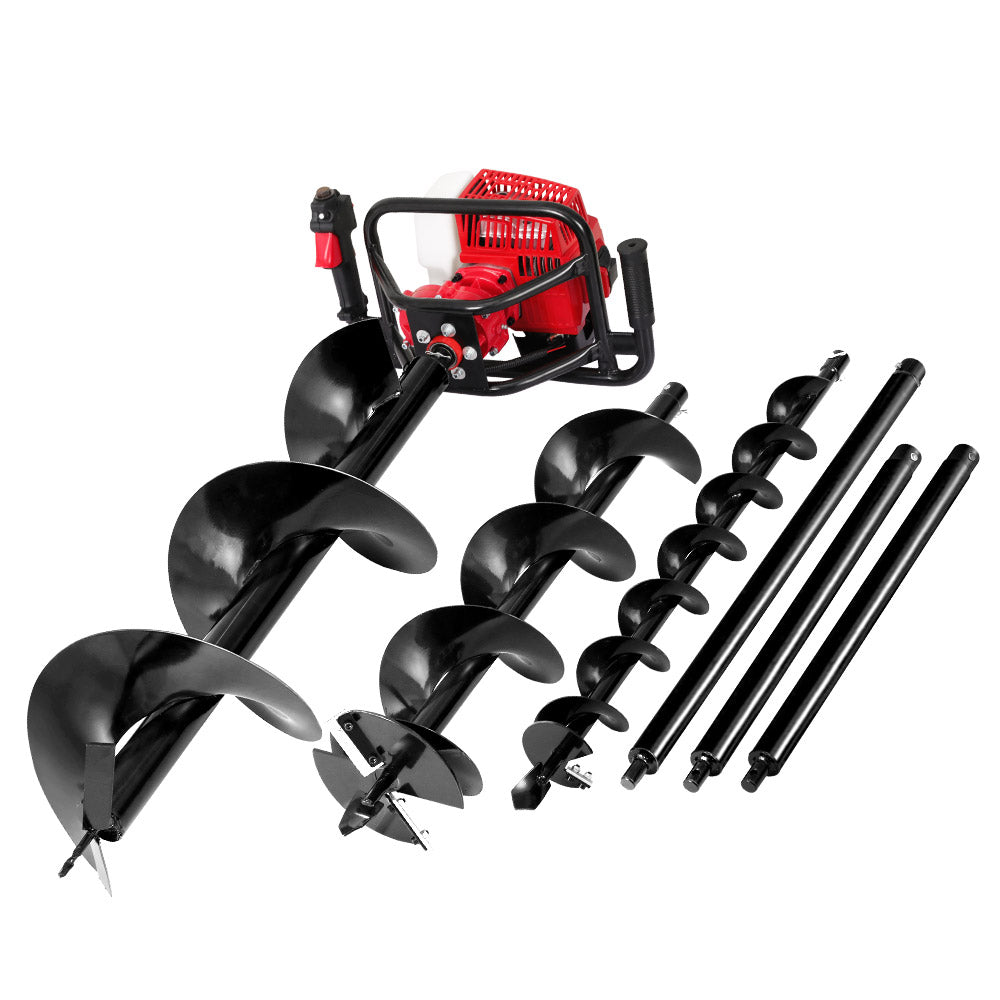 Giantz Post Hole Digger 63CC Petrol Motor Drill Extension Auger Bits Kits