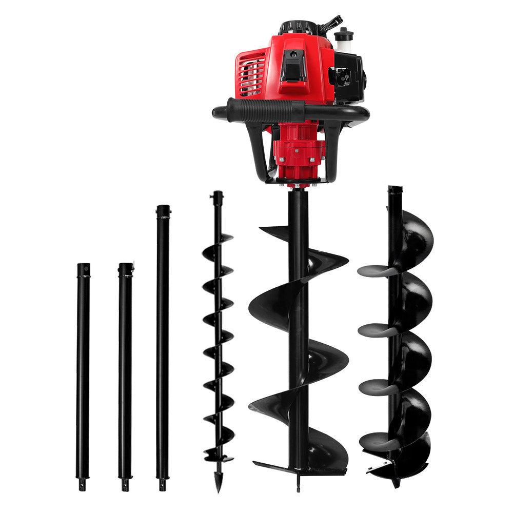 Giantz Post Hole Digger 63CC Petrol Motor Drill Extension Auger Bits Kits