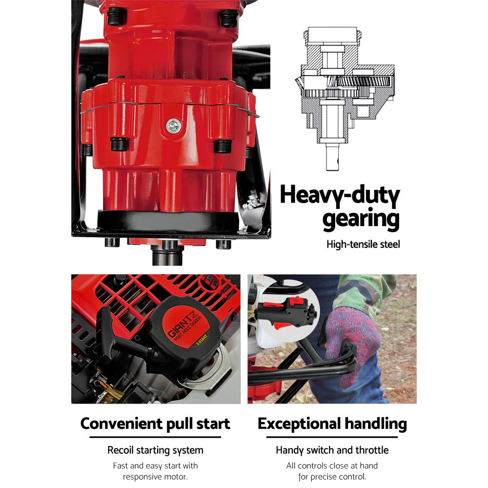 Giantz 65CC Post Hole Digger Motor Only Petrol Engine Red