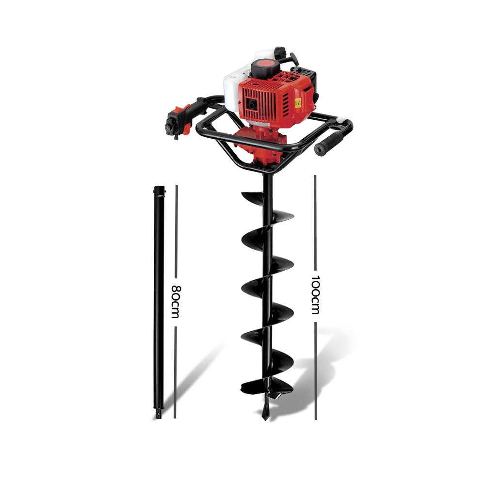 Giantz 65CC Post Hole Digger 200mm Petrol Drill Extension Bits Auger