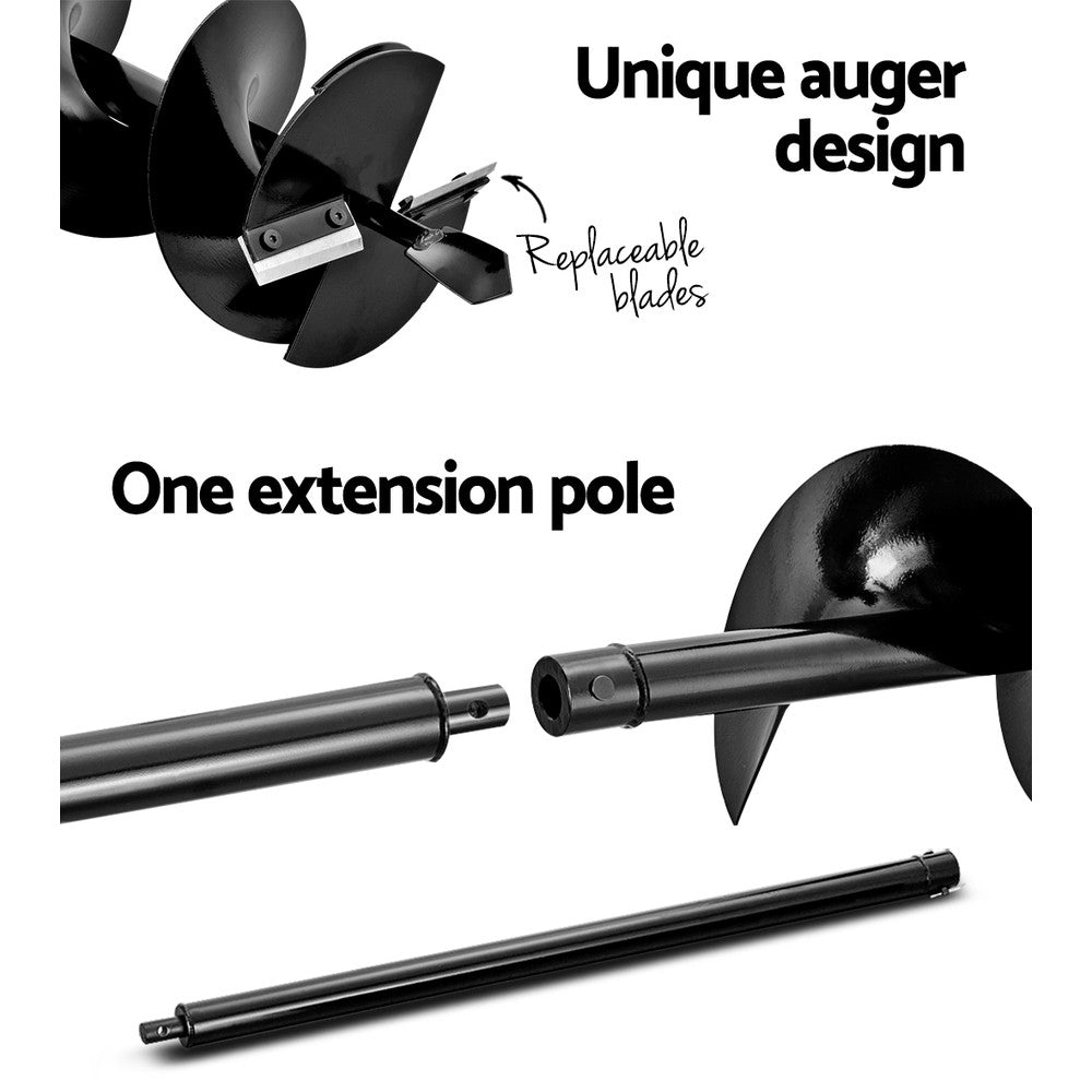 Giantz 65CC Post Hole Digger 200mm Petrol Drill Extension Bits Auger