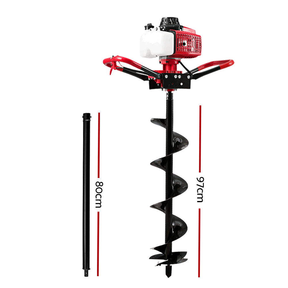Giantz 63CC Post Hole Digger 200mm Petrol Drill Extension Auger Bits