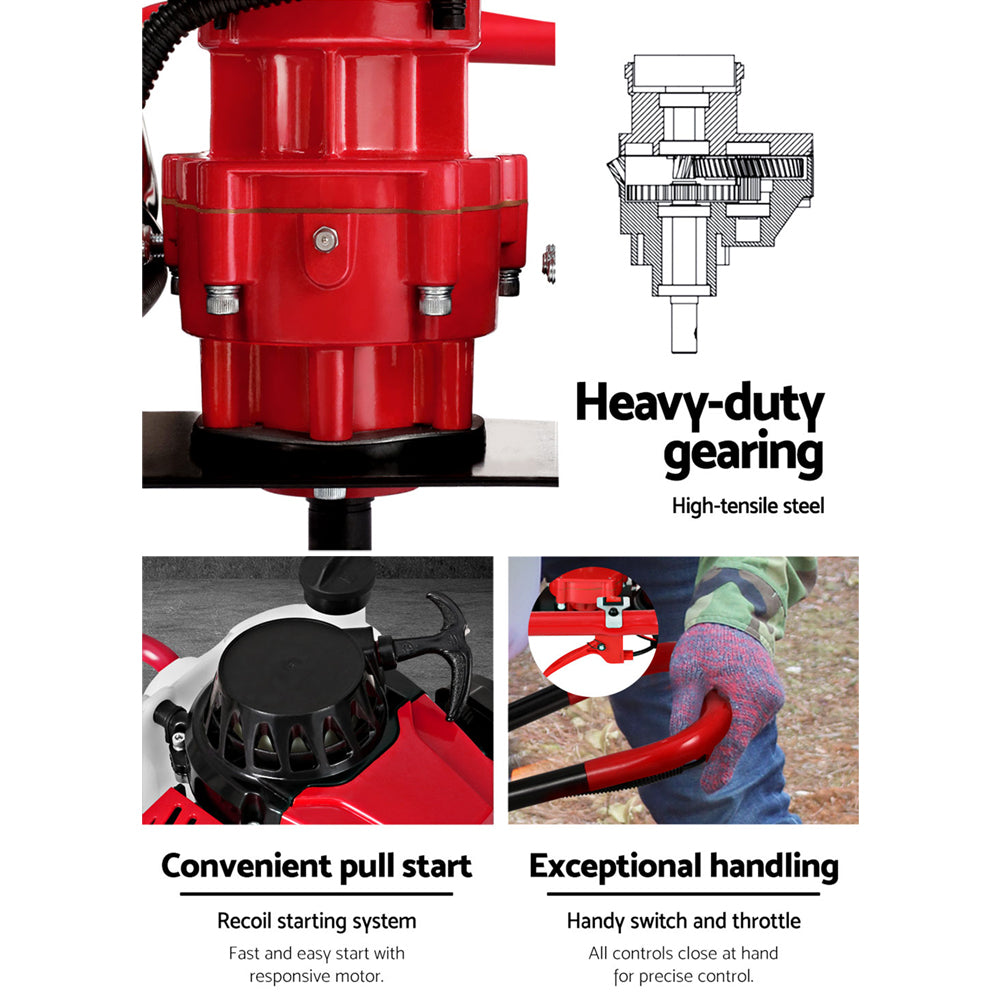 Giantz 63CC Post Hole Digger 200mm Petrol Drill Extension Auger Bits