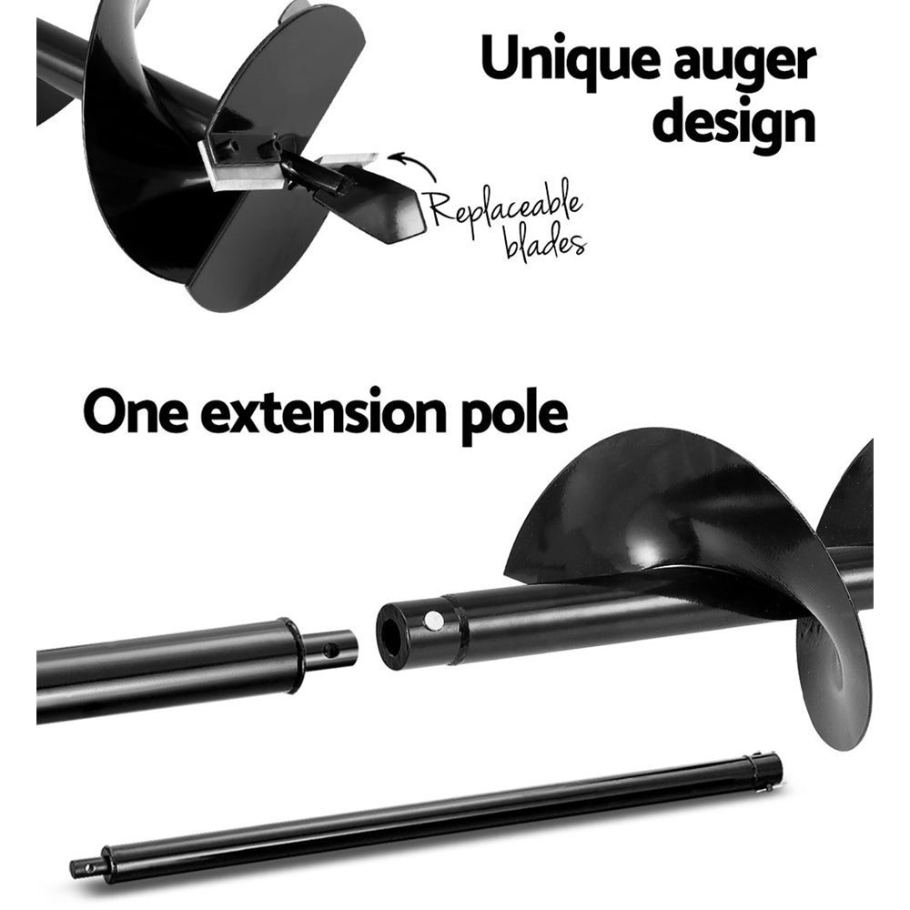 Giantz 63CC Post Hole Digger 200mm Petrol Drill Extension Auger Bits