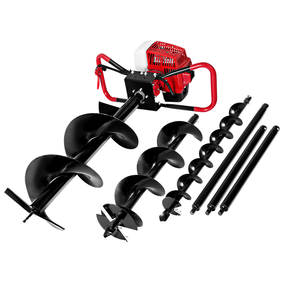 Giantz 63CC Post Hole Digger Petrol Motor Drill Extension Auger Bits Kits